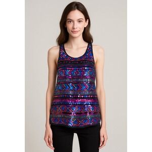 Amanda Uprichard Sequin Geometric Pattern Tank Top HoGold Zipper Women's Miday